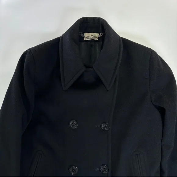 John Weitz Peacoat Wool Blend Nautical Black Vintage USA Large - Picture 6 of 13